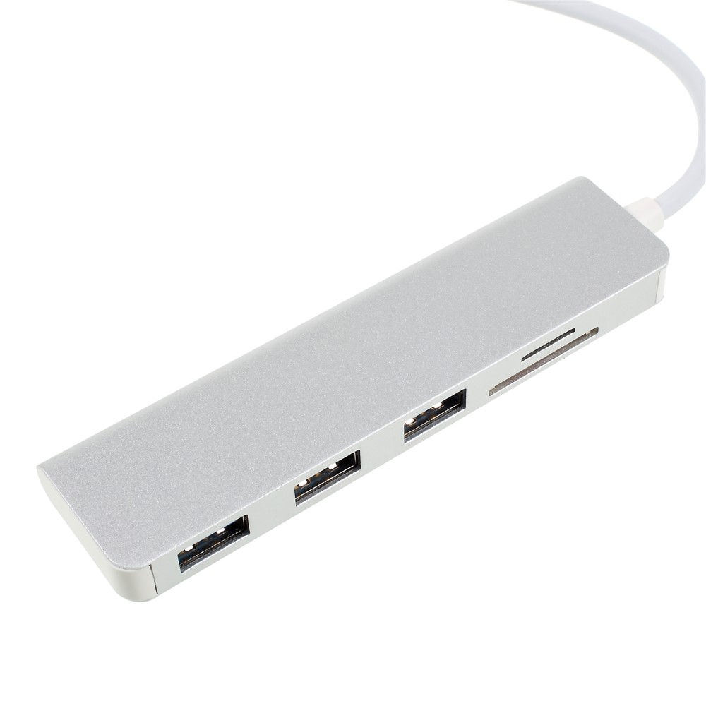 Multi-functional Aluminum Alloy 5-in-1 Type-C Hub with TF/SD Card Reader + 3 USB 3.0 Ports for MacBook Pro-2
