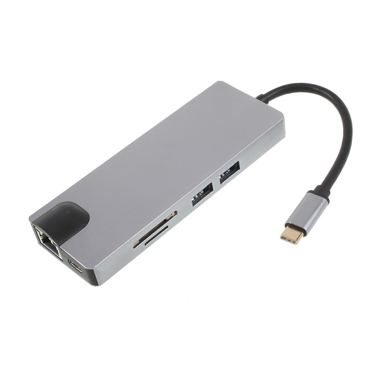 Multi-functional 8-in-1 Type-C Adapter with LAN + Type-C + SD/TF Card + 2 USB 3.0 + HDMI + VGA Ports-1