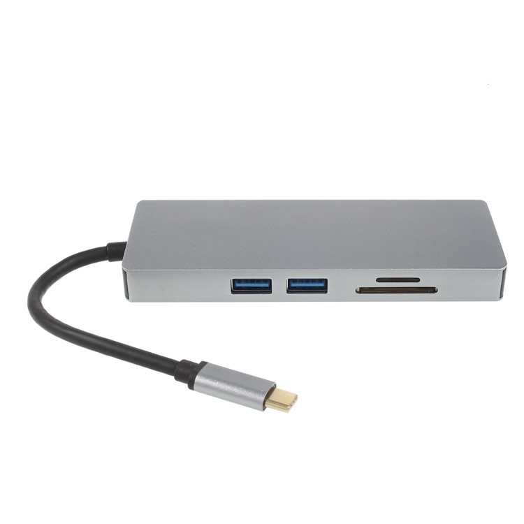 Multi-functional 8-in-1 Type-C Adapter with LAN + Type-C + SD/TF Card + 2 USB 3.0 + HDMI + VGA Ports-4