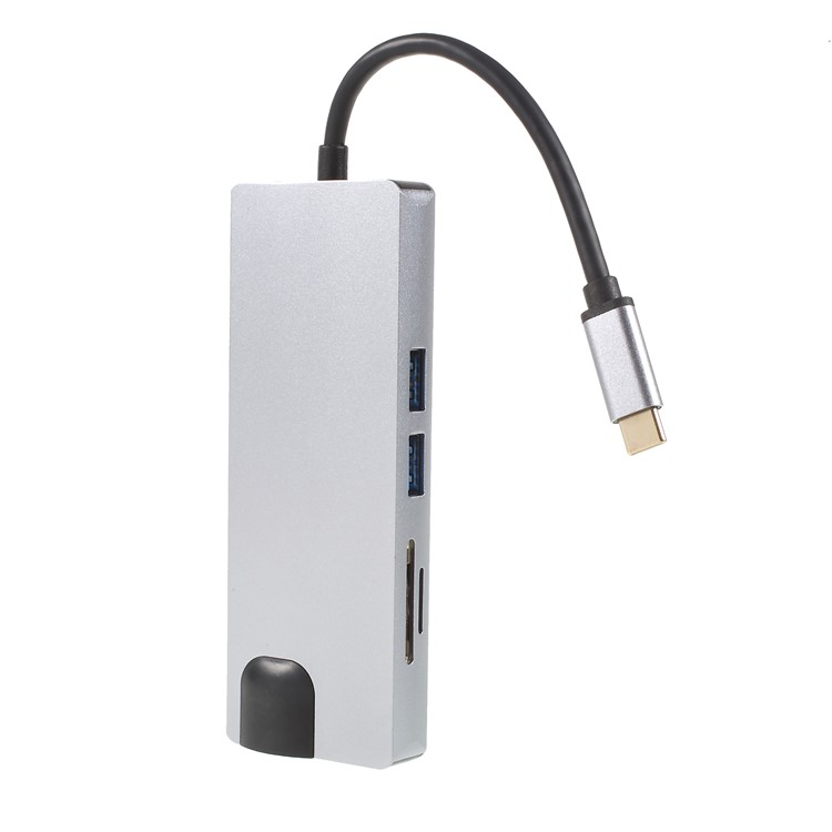 Multi-functional 8-in-1 Type-C Adapter with LAN + Type-C + SD/TF Card + 2 USB 3.0 + HDMI + VGA Ports-5