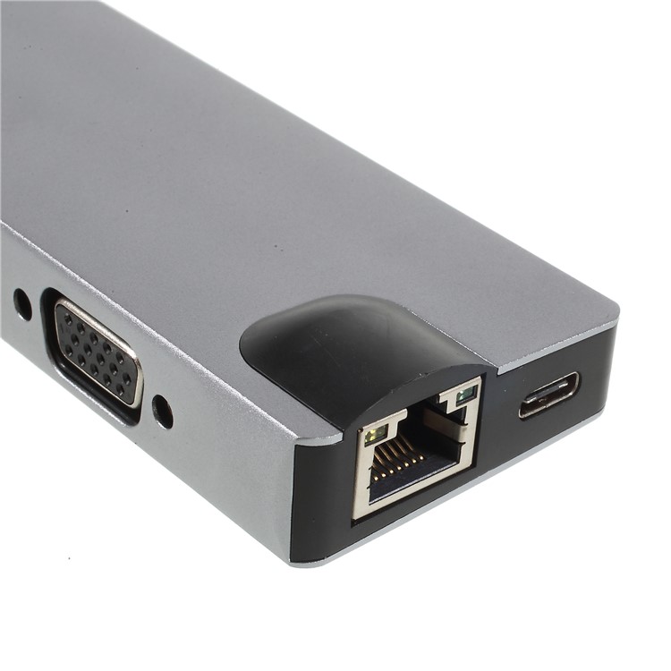 Multi-functional 8-in-1 Type-C Adapter with LAN + Type-C + SD/TF Card + 2 USB 3.0 + HDMI + VGA Ports-6