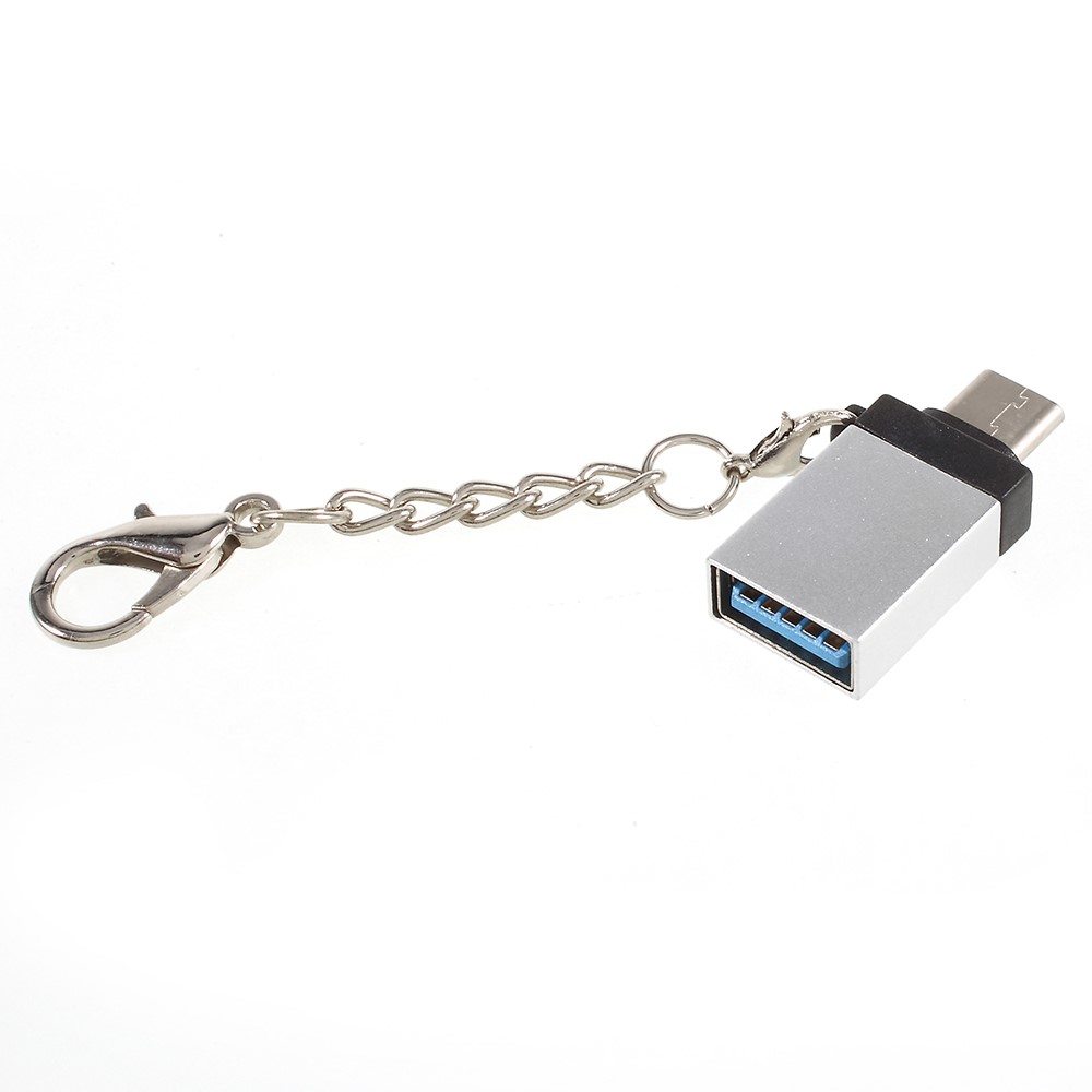 Male USB Type-C to Female Micro USB OTG Adapter with Anti-lost Hook for Samsung Huawei Sony - Silver-2