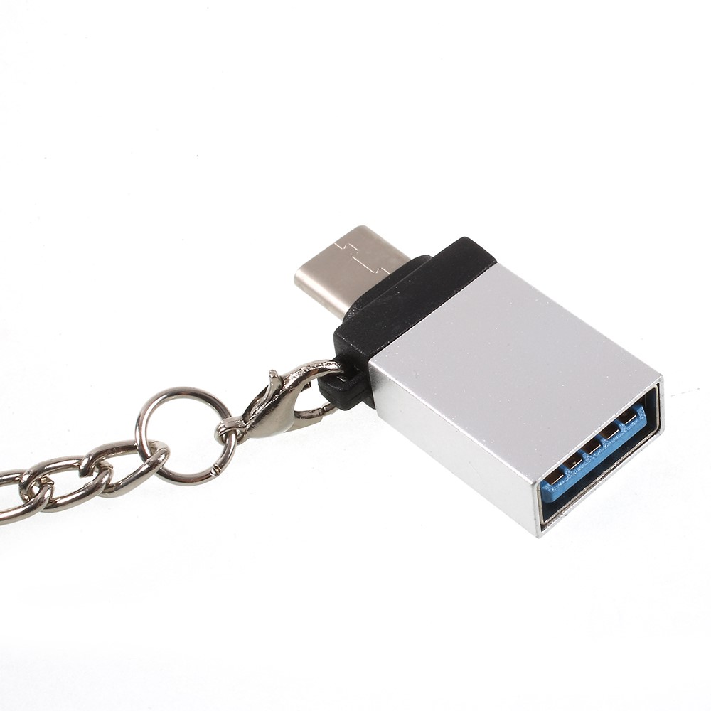 Male USB Type-C to Female Micro USB OTG Adapter with Anti-lost Hook for Samsung Huawei Sony - Silver-3