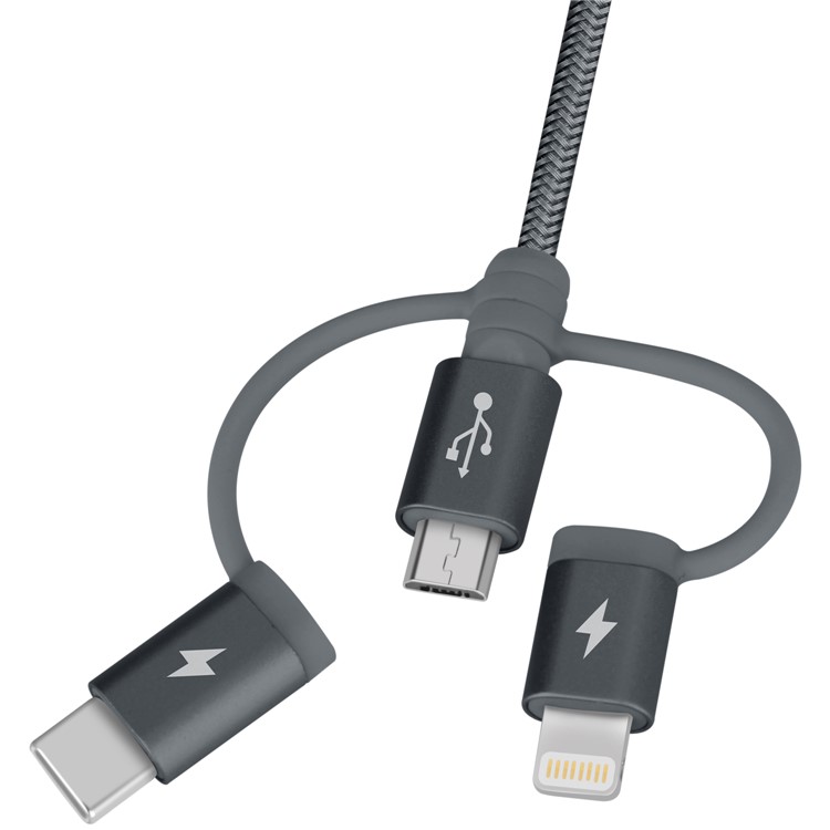 MOMAX MFI Certified 30cm 3-in-1 Lightning 8Pin + Micro USB + Type-C USB Cable for iPhone Samsung Huawei - Grey-2