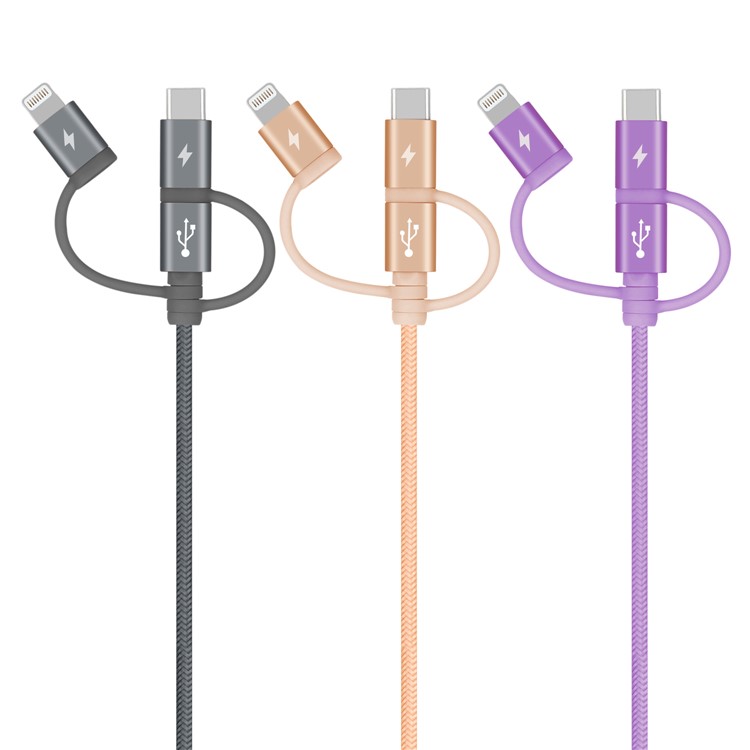 MOMAX MFI Certified 30cm 3-in-1 Lightning 8Pin + Micro USB + Type-C USB Cable for iPhone Samsung Huawei - Grey-8