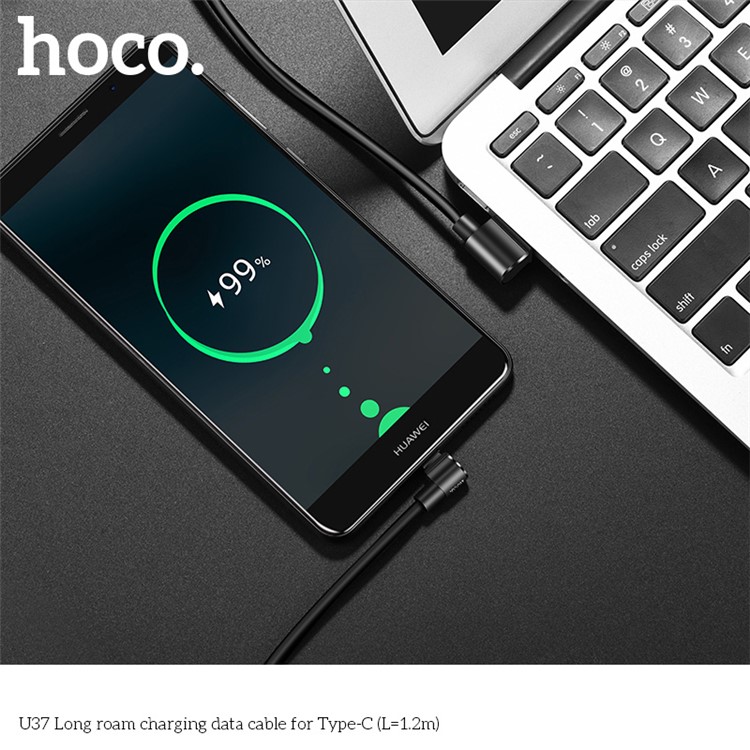HOCO U37 90 Degree Right Angled Type C Charging Data Cable 1.2m for Samsung Huawei etc. - Black-6