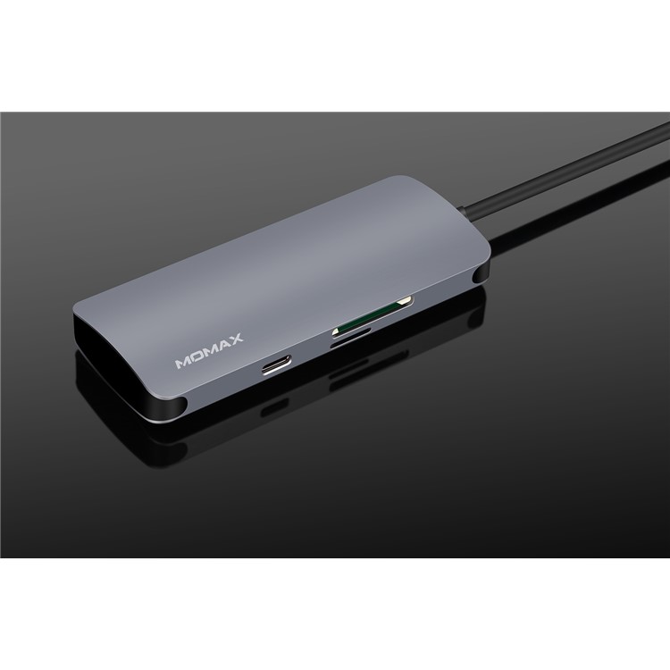 MOMAX ONE LINK Aluminum 6-in-1 Type-C to 3 USB 3.1 Ports + Type-C Charging Port + TF/SD Card Reader Ports Adapter Hub - Grey-14