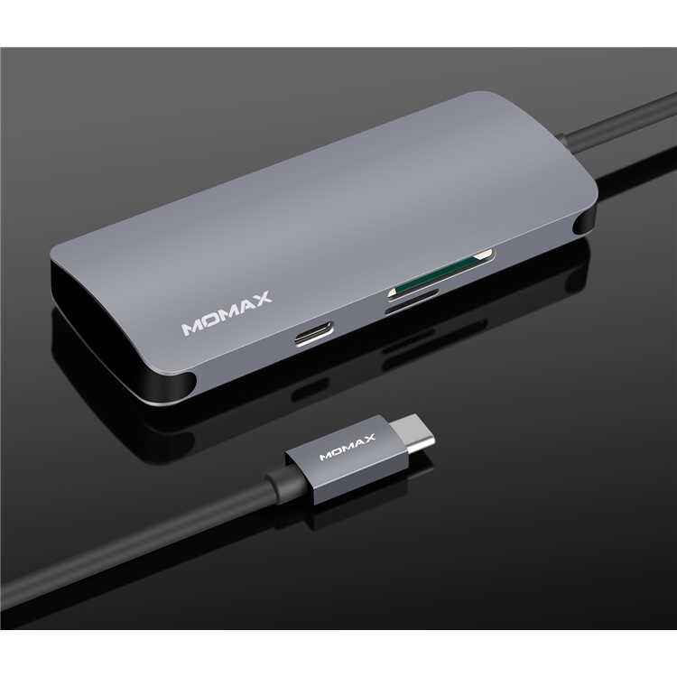 MOMAX ONE LINK Aluminum 6-in-1 Type-C to 3 USB 3.1 Ports + Type-C Charging Port + TF/SD Card Reader Ports Adapter Hub - Grey-16