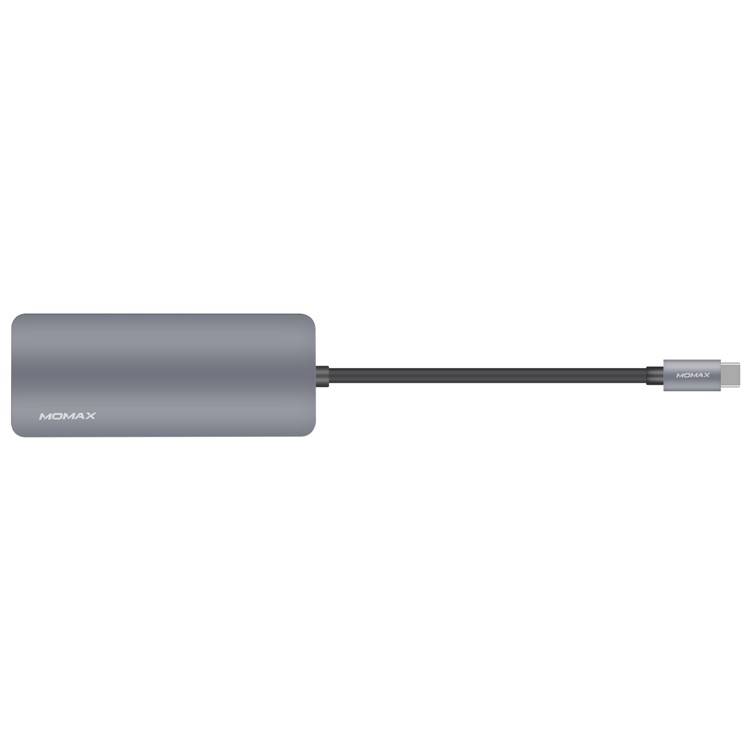 MOMAX ONE LINK Aluminum 6-in-1 Type-C to 3 USB 3.1 Ports + Type-C Charging Port + TF/SD Card Reader Ports Adapter Hub - Grey-2
