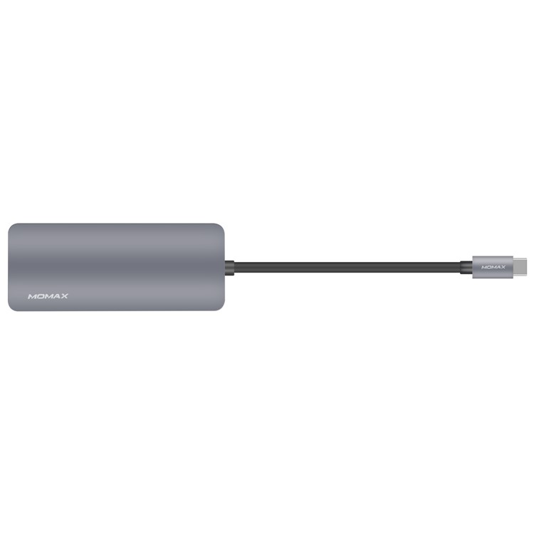 MOMAX ONE LINK Aluminum 6-in-1 Type-C to 3 USB 3.1 Ports + Type-C Charging Port + TF/SD Card Reader Ports Adapter Hub - Grey-3