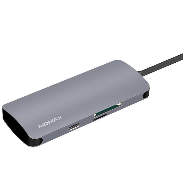 MOMAX ONE LINK Aluminum 6-in-1 Type-C to 3 USB 3.1 Ports + Type-C Charging Port + TF/SD Card Reader Ports Adapter Hub - Grey-7