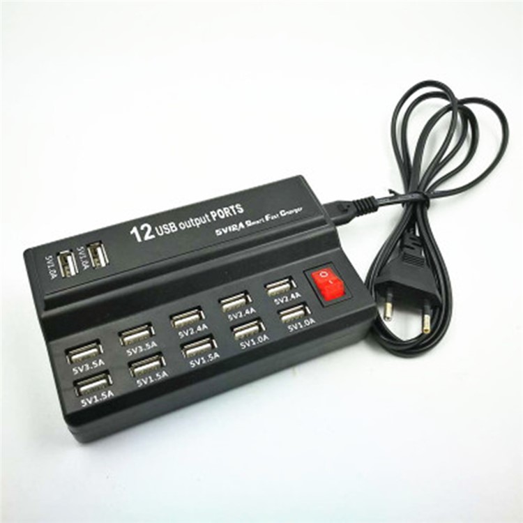 12-Port Fast USB Charging Station 12A Power Adapter with Surge Protection - EU Plug-1