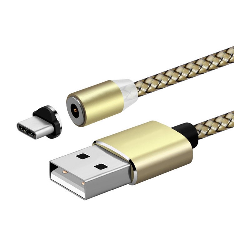 LED Round Magnetic Type C Nylon Braided Charging Cable 1m for Samsung Sony Huawei - Gold
