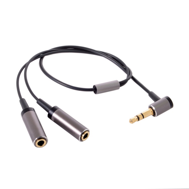 3.5mm Stereo Headphone Audio Cable Splitter Male to 2 Female 90 Degree Angled for Earphone-1
