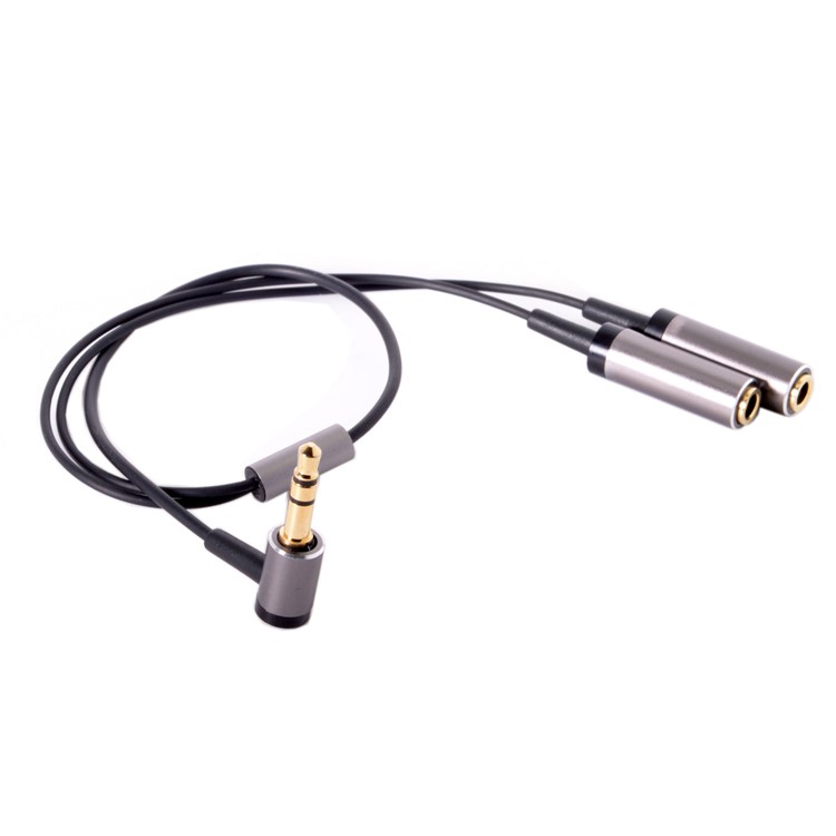 3.5mm Stereo Headphone Audio Cable Splitter Male to 2 Female 90 Degree Angled for Earphone-3
