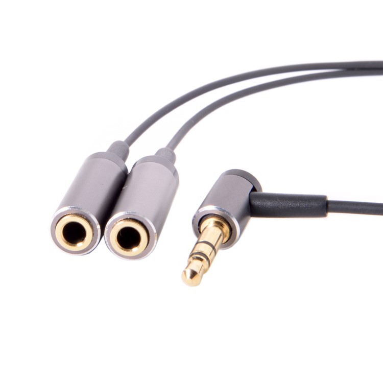 3.5mm Stereo Headphone Audio Cable Splitter Male to 2 Female 90 Degree Angled for Earphone-6
