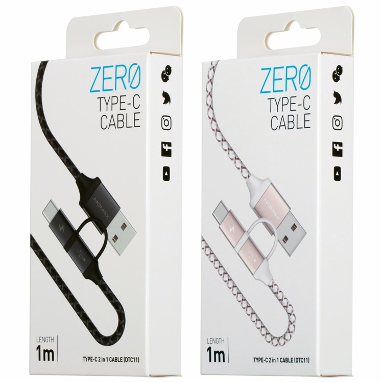 MOMAX ZERO 1m Micro USB + Type-C Sync Nylon Braided Charging Data Cable - Black-10