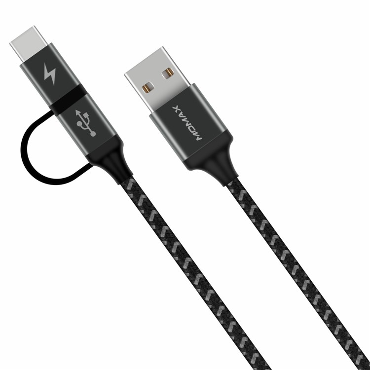 MOMAX ZERO 1m Micro USB + Type-C Sync Nylon Braided Charging Data Cable - Black-3