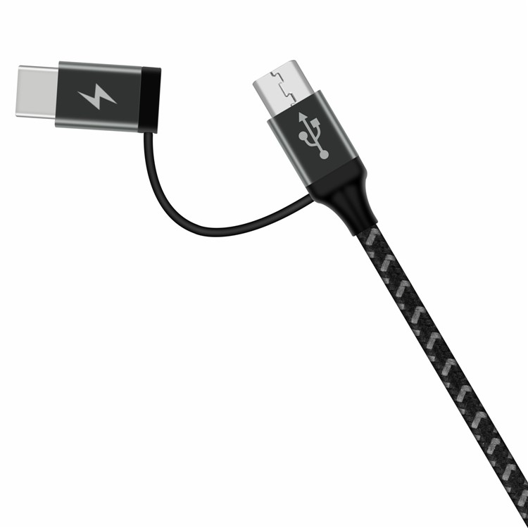 MOMAX ZERO 1m Micro USB + Type-C Sync Nylon Braided Charging Data Cable - Black-5