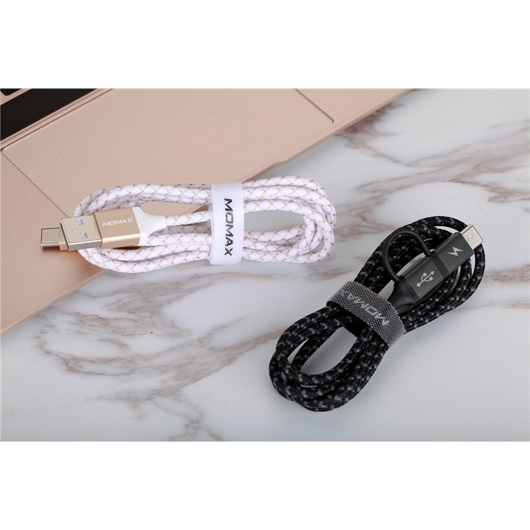 MOMAX ZERO 1m Micro USB + Type-C Sync Nylon Braided Charging Data Cable - Black-7