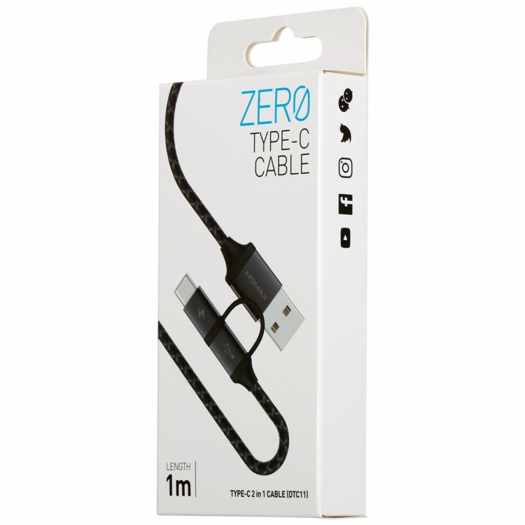 MOMAX ZERO 1m Micro USB + Type-C Sync Nylon Braided Charging Data Cable - Black-8