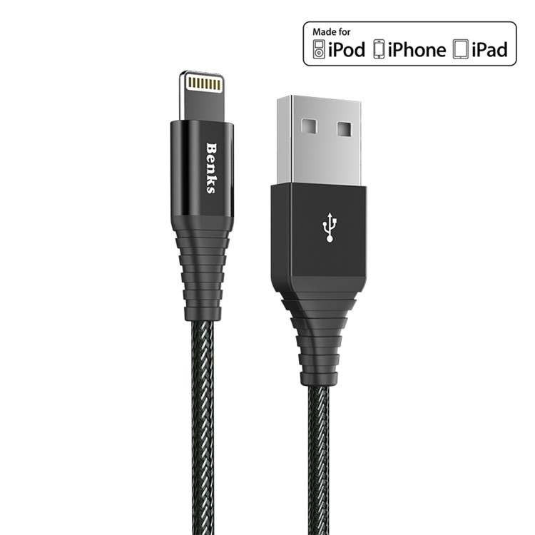 

BENKS MFI Certified Lightning 8Pin 2.4A Output Charging Data Cable for iPhone iPad iPod (1.2m)