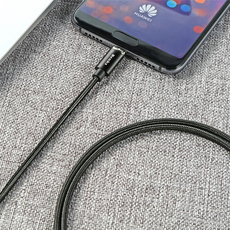 BENKS D21 Magnetic LED Type-C Nylon Braided USB Charging Cable 1.2m for Samsung Huawei etc. - Black-3