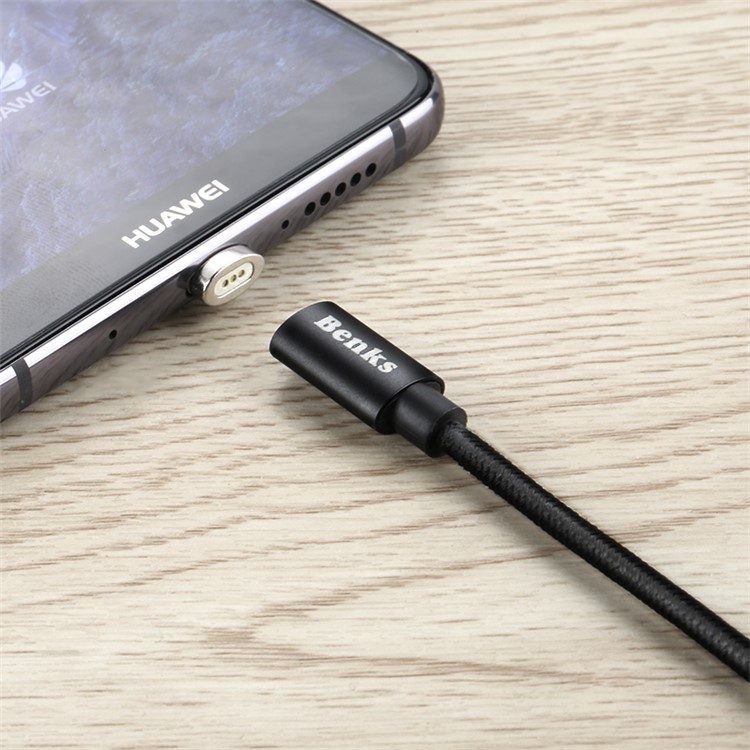 BENKS D21 Magnetic LED Type-C Nylon Braided USB Charging Cable 1.2m for Samsung Huawei etc. - Black-4