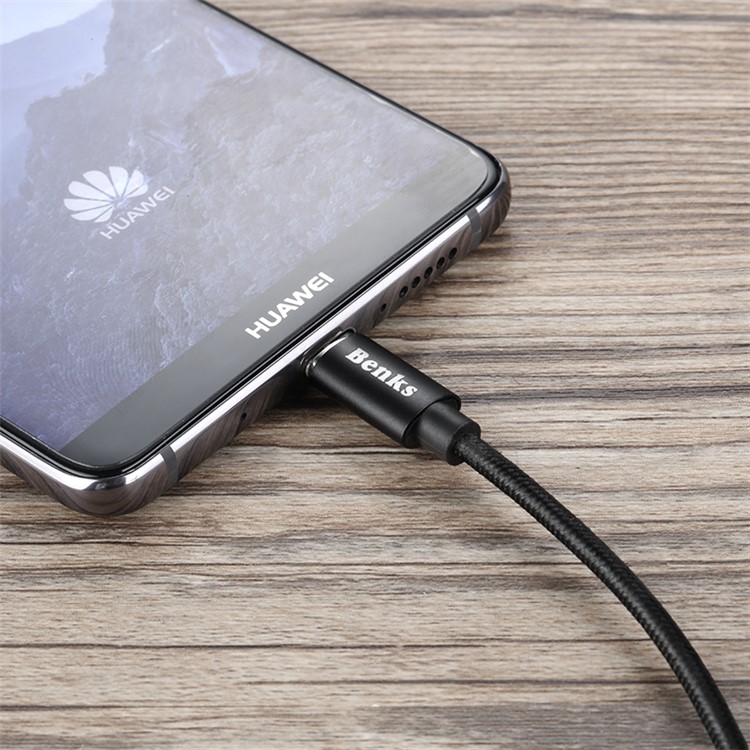 BENKS D21 Magnetic LED Type-C Nylon Braided USB Charging Cable 1.2m for Samsung Huawei etc. - Black-5