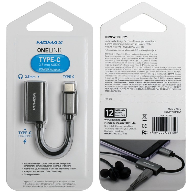MOMAX ONELINK USB Type-C to 3.5mm Audio Jack + Type-C Female Charging Port Adapter Cable - Dark Grey-14