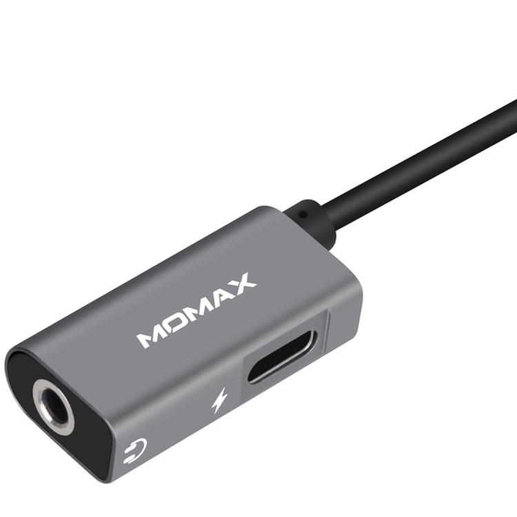MOMAX ONELINK USB Type-C to 3.5mm Audio Jack + Type-C Female Charging Port Adapter Cable - Dark Grey-7