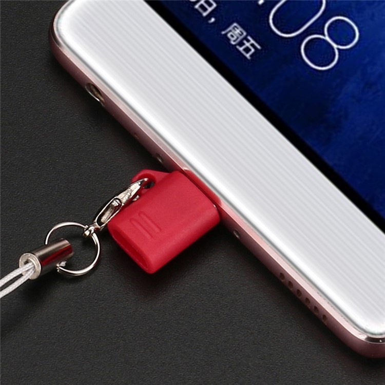 Mini Micro USB Male to Type-C Female Charging Sync Converter with Anti-lost Chain - Red-2