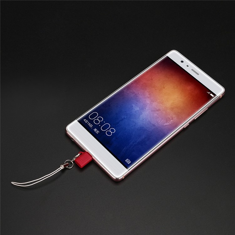 Mini Micro USB Male to Type-C Female Charging Sync Converter with Anti-lost Chain - Red-3