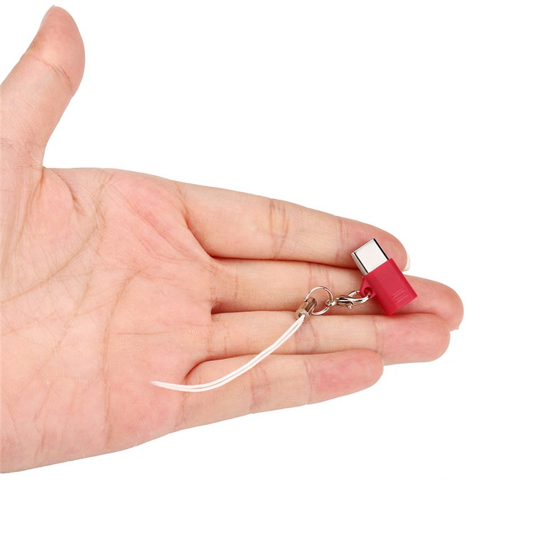 Mini Micro USB Male to Type-C Female Charging Sync Converter with Anti-lost Chain - Red-4