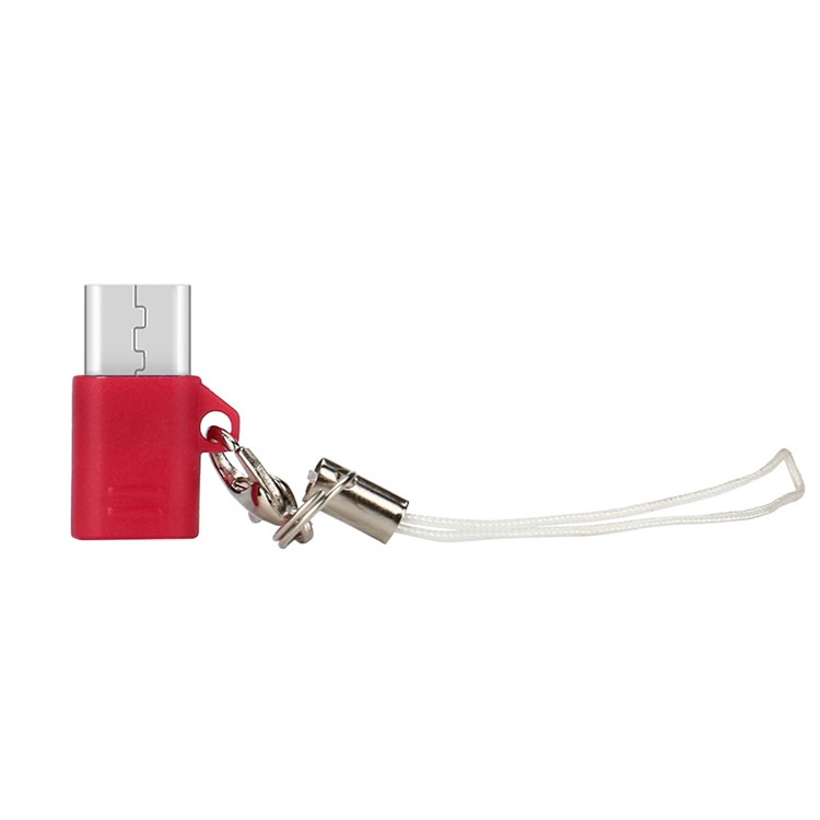 Mini Micro USB Male to Type-C Female Charging Sync Converter with Anti-lost Chain - Red-5