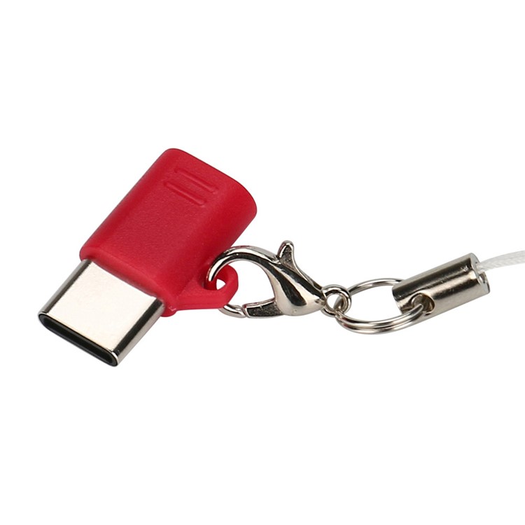 Mini Micro USB Male to Type-C Female Charging Sync Converter with Anti-lost Chain - Red-6