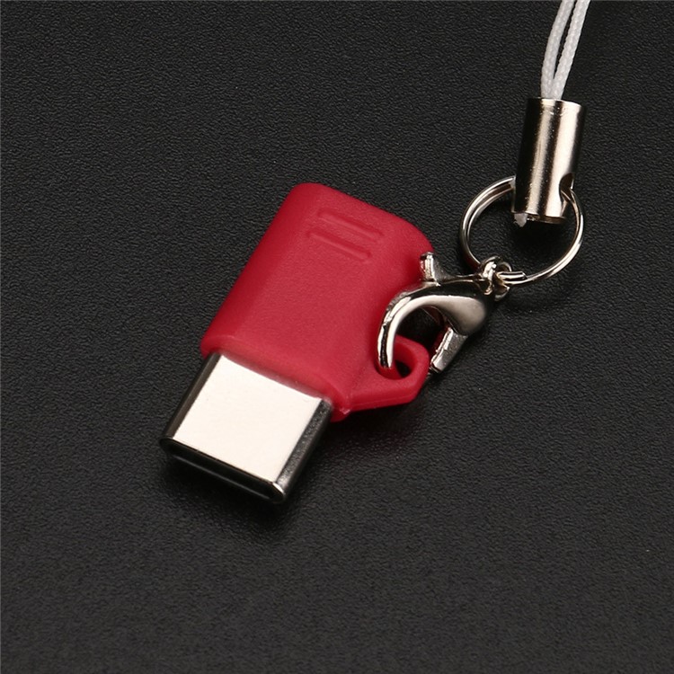 Mini Micro USB Male to Type-C Female Charging Sync Converter with Anti-lost Chain - Red-7
