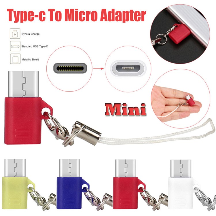 Mini Micro USB Male to Type-C Female Charging Sync Converter with Anti-lost Chain - Red-8