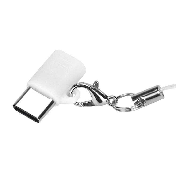Mini Micro USB Male to Type-C Female Charging Sync Adapter with Anti-lost Chain - White-3
