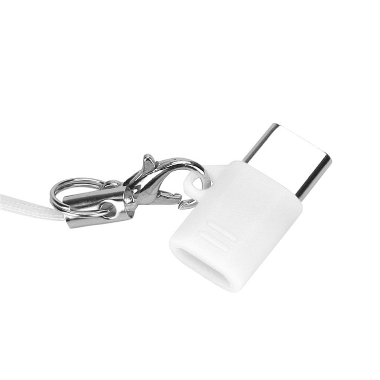 Mini Micro USB Male to Type-C Female Charging Sync Adapter with Anti-lost Chain - White-5
