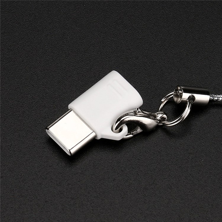 Mini Micro USB Male to Type-C Female Charging Sync Adapter with Anti-lost Chain - White-6