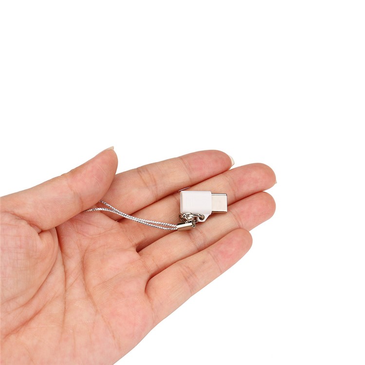 Mini Micro USB Male to Type-C Female Charging Sync Adapter with Anti-lost Chain - White-7