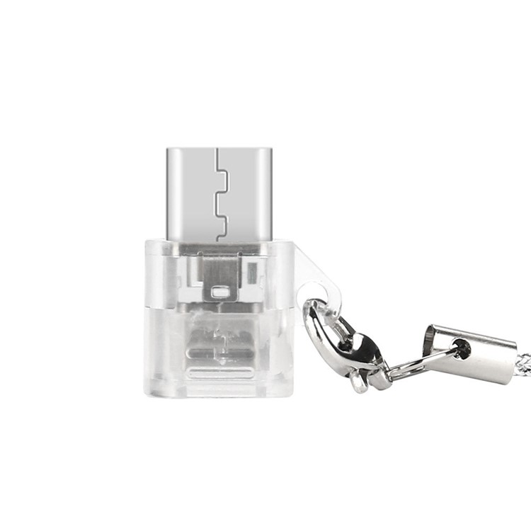 Clear Portable Micro USB Male to Type-C Female Charging Sync Converter with Anti-lost Chain - White-1