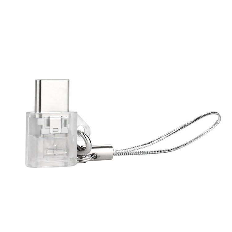 Clear Portable Micro USB Male to Type-C Female Charging Sync Converter with Anti-lost Chain - White-2