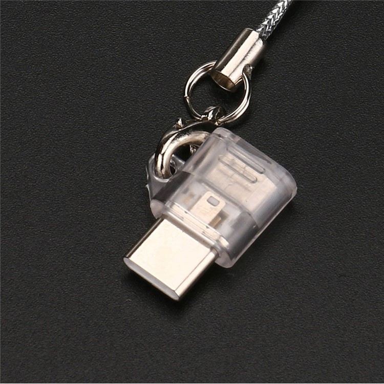 Clear Portable Micro USB Male to Type-C Female Charging Sync Converter with Anti-lost Chain - White-5