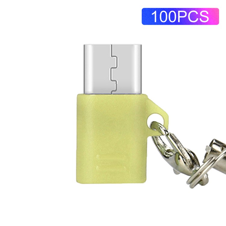 

100Pcs/Set Mini Micro USB Male to Type-C Female Data Charging Adapter with Anti-lost Chain - Green