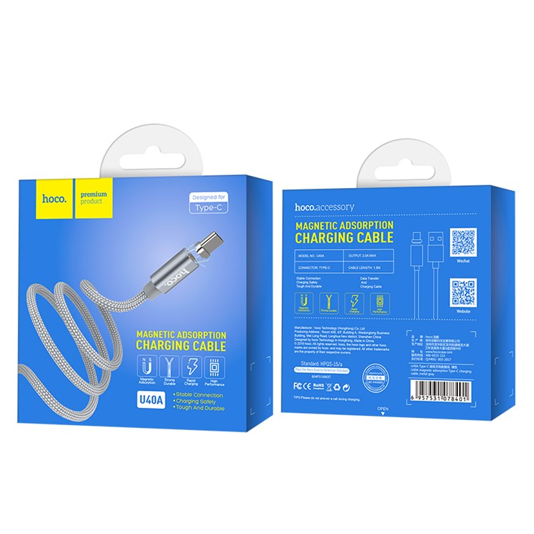 HOCO U40A Tipo-c Cavo Di Ricarica Dati Di Adsorbimento Magnetico 1m-10