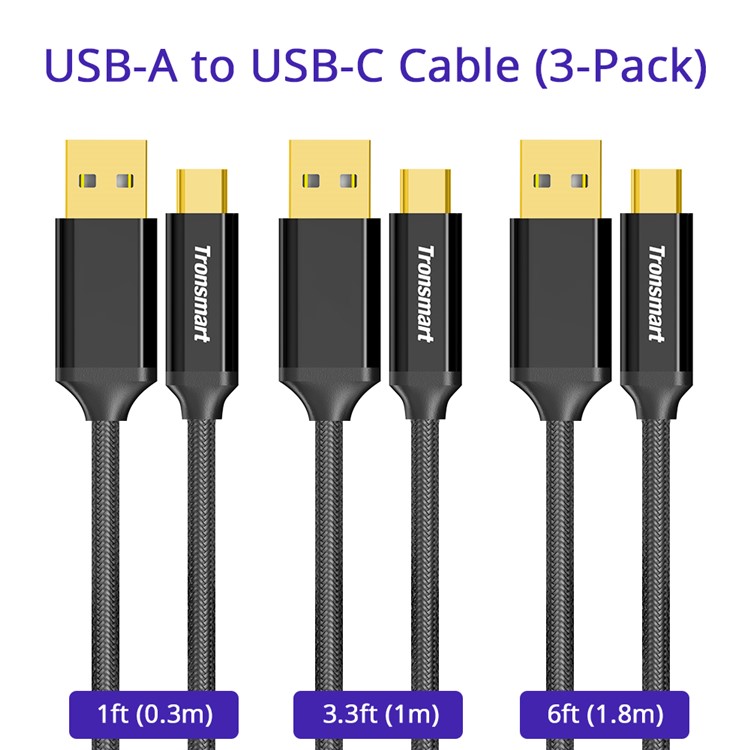 TRONSMART CPP9 3Pcs/Lot Type-C Nylon Braided Charging Data Sync Cable for Samsung Sony Huawei-8