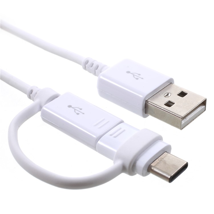 2-in-1 Micro USB + Type-C Data Sync Charging Cable Cord 1.5M for Samsung Huawei etc. - White-2