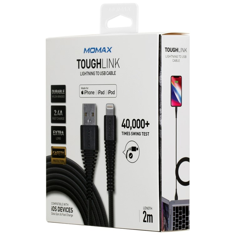 MOMAX Tough Link Apple MFI Certified 2.4A Lightning 8Pin Data Sync Charge Woven Cable 2m-9